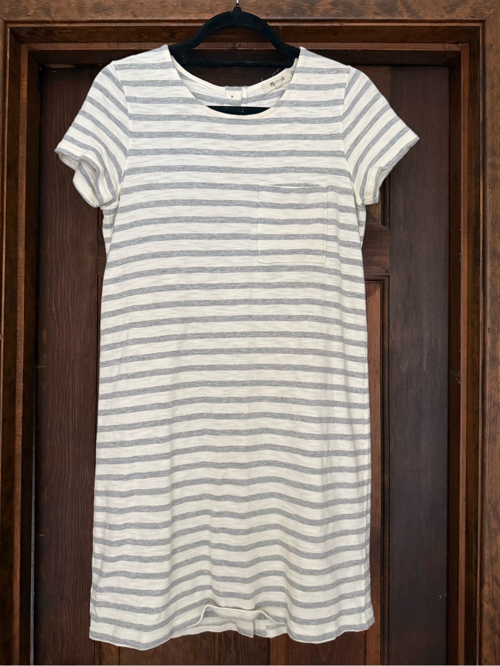 Madewell White and Light Gray Striped Short-Sleeve T-Shirt Dress
